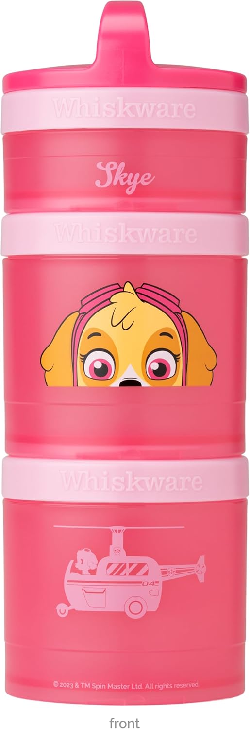 Whiskware Paw Patrol Stackable Snack Containers for Babies, Kids. and Toddlers, 3 Stackable Snack Cups for School and Travel, Backpack & Cupholder Friendly, Skye (Pack of 12)