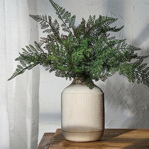 SIDUCAL Ceramic Rustic Farmhouse Vase | 7 Inch Pottery Decorative Flower Sand Glaze Finish Boho Vase for Home Decor, Table, Living Room, Bathroom Decoration, Shelf Decor, Mantel, White