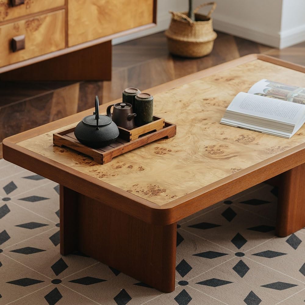 End Tables Burl Wood Coffee Table Unique Live Edge Top Modern Living Room Center(Small)