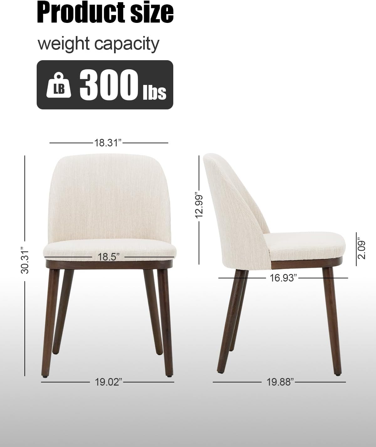 Upholstered Dining Chairs Set of 4 - Modern Dining Room Chairs, Mid-Back Restaurant Kitchen Chairs with Wooden Legs, Beige