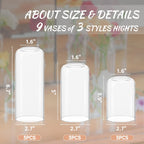Glass Bud Vases Set of 9 - Clear Flower Vases for Centerpieces, Small Glass Vase Modern Bud Vase for Wedding Party Dining Table Centerpieces, Living Room Decorative, Home Decor