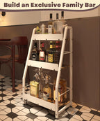3-Tier Liquor Stand for Home Bar, Trapezoid Freestanding Whisky Bottle Holder with Fences, Stepped Versatile Liquor Bottle Display Shelf, Corner Floor Bar Stand for Liquor Storage, White