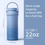 Momcozy 22oz Portable Breast Milk Cooler for Outdoor, Life Saver with 360° Total Cooling for 24 Hours, Larger Capacity Travel Breastmilk Chiller with 2pcs Baby Bottles for Breastmilk Storage, Blue