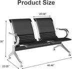 Kinsuite 2-Seat Waiting Room Bench - All PU Leather Waiting Room Chairs with Arms & Non-Slip Foot Mats, Reception Chairs Guest Chair for Office Airport Bank Salon, Black