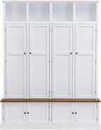 LUMISOL Farmhouse Hall Tree with Bench and Shoe Storage, Entryway Bench with Coat Rack, Hooks, 8 Cabinets & 4 Top Cubbies for Mudroom, Entrance, Hallway, White