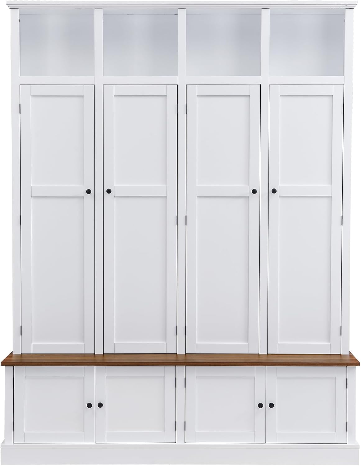 LUMISOL Farmhouse Hall Tree with Bench and Shoe Storage, Entryway Bench with Coat Rack, Hooks, 8 Cabinets & 4 Top Cubbies for Mudroom, Entrance, Hallway, White