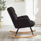 Tufted Upholstered Teddy Fabric Rocking Chair with Metal Frame Accent Chair Ivory White (Dark Gray + Teddy)