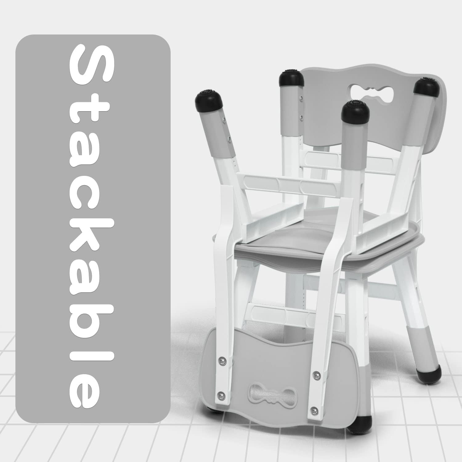 WHY TOYS Adjustable Kid Chairs Indoor 3 Level Adjustable Suitable for Children Age 2-6. Maximum Load-Bearing 220LBS Suitable for Family Classroom and Nursery Child Seat Set (2-Pack-Grey)
