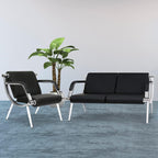 kinbor Waiting Room Chairs Office Bench - Black PU Leather Airport Seating Reception Chairs with Armrest for Waiting Room Office Bank Salon