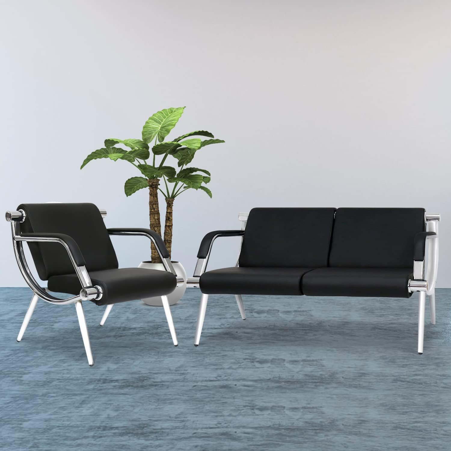 kinbor Waiting Room Chairs Office Bench - Black PU Leather Airport Seating Reception Chairs with Armrest for Waiting Room Office Bank Salon