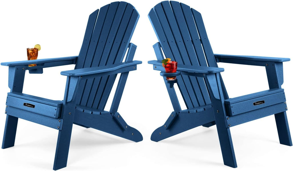 FUNBERRY Folding Adirondack Chair Set of 2, HDPE All Weather Fire Pit Chairs with Cup Holder for Outdoor