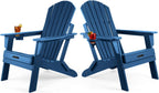 FUNBERRY Folding Adirondack Chair Set of 2, HDPE All Weather Fire Pit Chairs with Cup Holder for Outdoor
