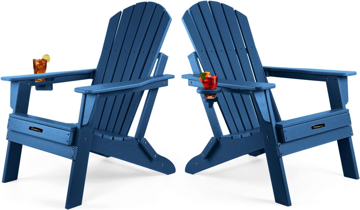 FUNBERRY Folding Adirondack Chair Set of 2, HDPE All Weather Fire Pit Chairs with Cup Holder for Outdoor