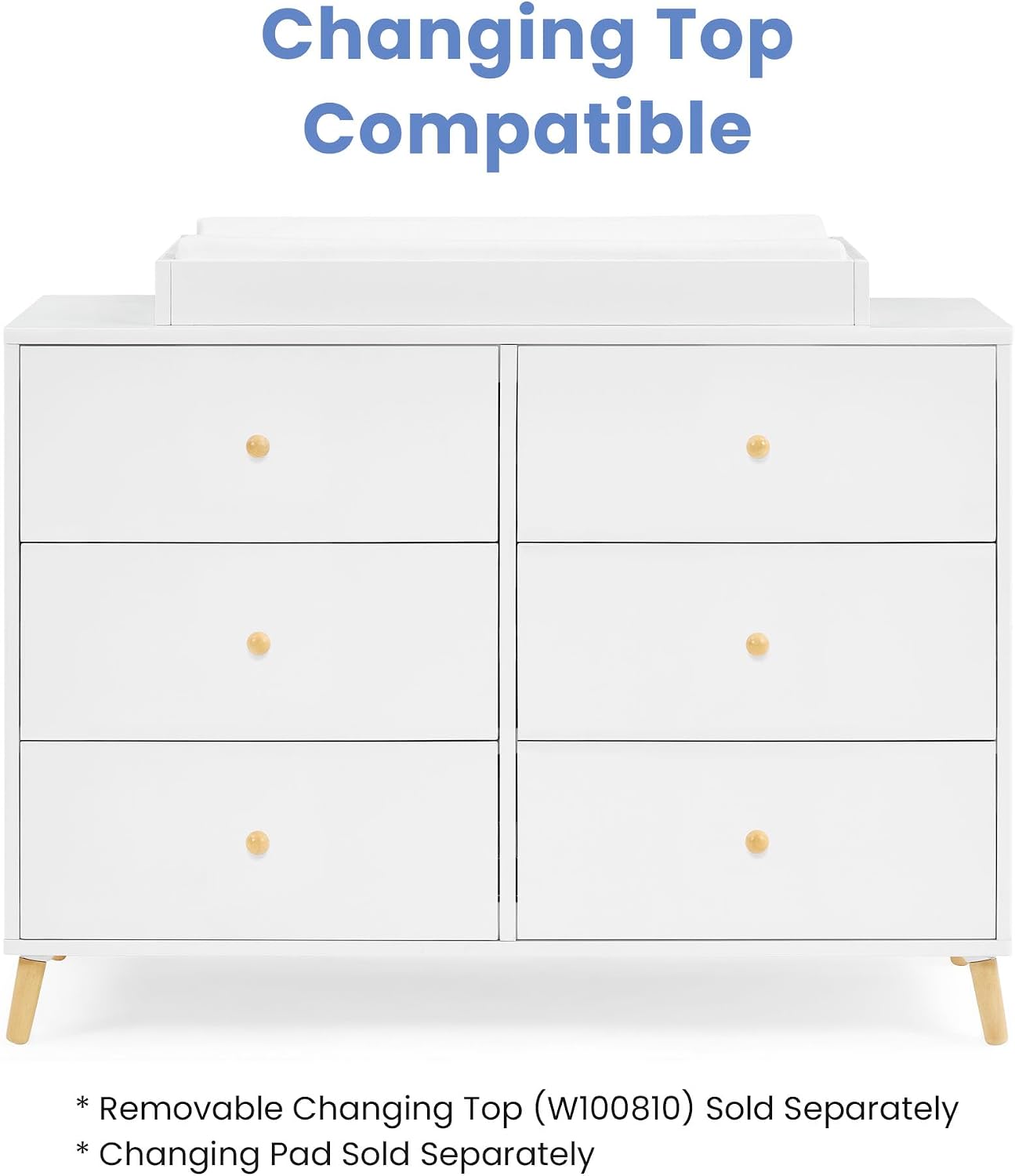 Delta Children Essex 6 Drawer Dresser, Bianca White/Natural
