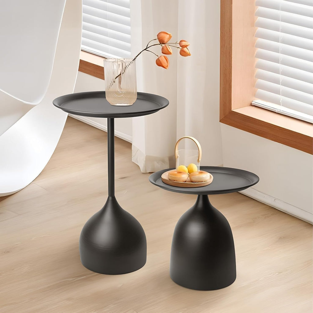 Round Nesting Coffee and End Table Set of 2 Lightweight Metal Nightstands Vintage Industrial Design for Living Room Home Furnishing(White)