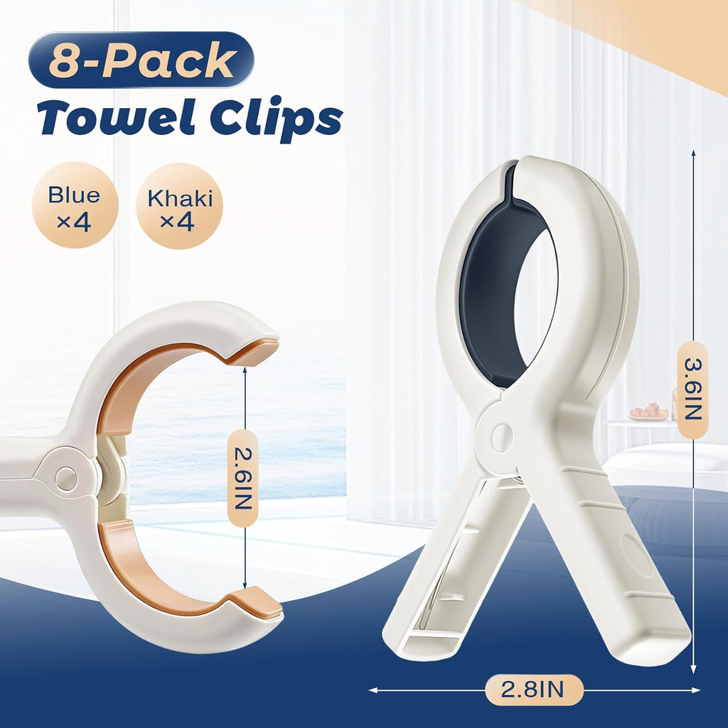 Beach Towel Clips for Beach Chairs, 8 Pack Heavy Duty Towel Clips for Pool Chair Cruise Boat Lounge Chair, Strong Grip Clothes Pins for Beach, Pool, Camping, Picnic, Laundry, Beach Accessories