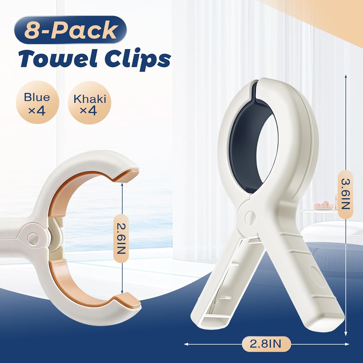 Beach Towel Clips for Beach Chairs, 8 Pack Heavy Duty Towel Clips for Pool Chair Cruise Boat Lounge Chair, Strong Grip Clothes Pins for Beach, Pool, Camping, Picnic, Laundry, Beach Accessories