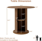 Round Dining Table with Storage,31.5" Modern Storage Kitchen Table for 2-4 People with Curved Sliding Door Fluted Wood Thickened Tabletop for Dining Room/Kitchen/Living Room,Brown