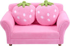 Fireflowery Kids Sofa, Children Upholstered Loveseat Lounge Bed w/ 2 Cute Strawberry Pillows, Children Couch Armrest, Double Seat Kid Sofa for Playroom Bedroom Living Room Baby Room, Pink