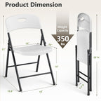 Folding Chairs 6 Pack, Outdoor Plastic Sturdy Metal Folding Chairs for Outside Indoor, Portable 350 lbs Capacity Heavy Duty Foldable Commercial Seating for Picnic, Party, Patio, Office, White