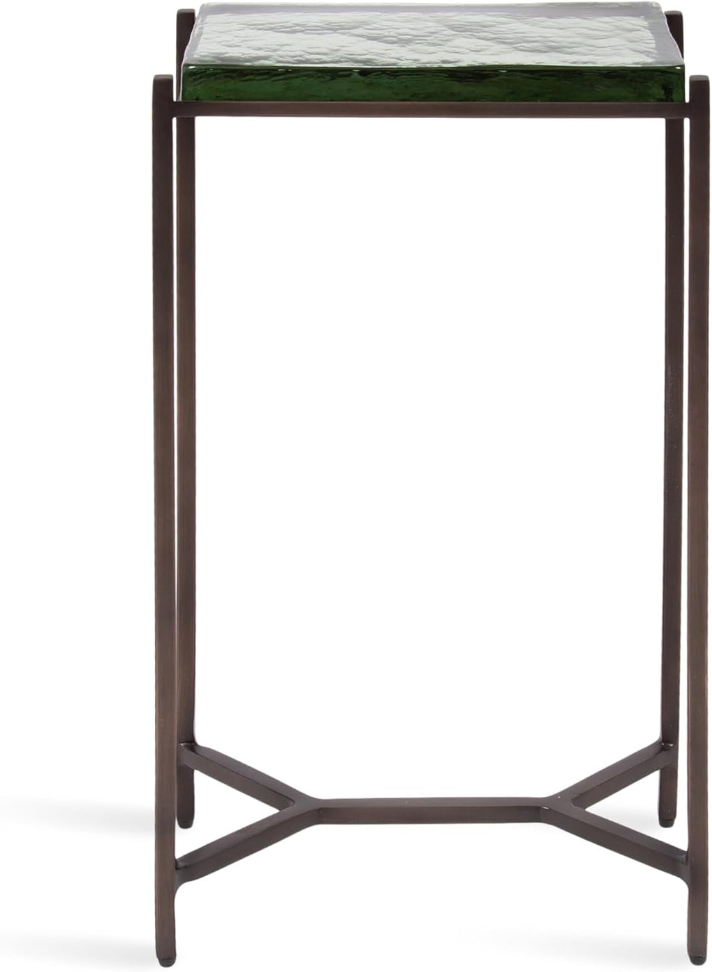 Kate and Laurel Aguilar Modern Glam Slim Side Table, 12 x 7 x 22, Green Glass and Bronze, Decorative Narrow End Table for Use as Skinny Bedroom Nightstand or Living Room Accent