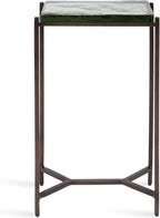 Kate and Laurel Aguilar Modern Glam Slim Side Table, 12 x 7 x 22, Green Glass and Bronze, Decorative Narrow End Table for Use as Skinny Bedroom Nightstand or Living Room Accent