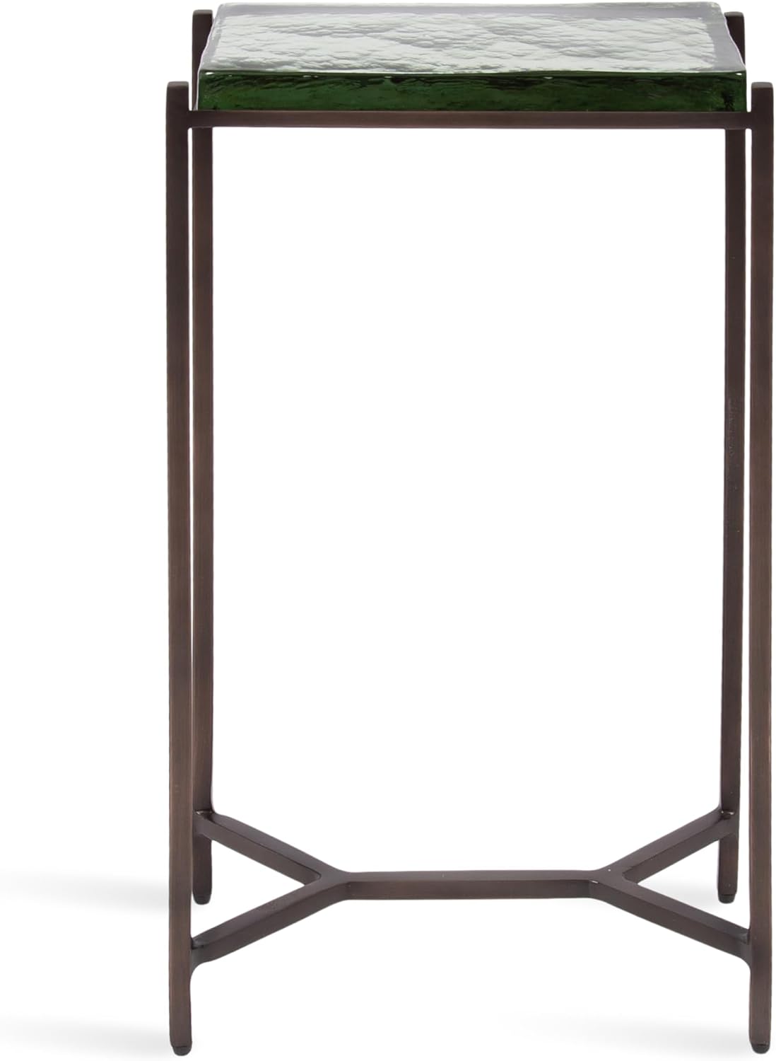 Kate and Laurel Aguilar Modern Glam Slim Side Table, 12 x 7 x 22, Green Glass and Bronze, Decorative Narrow End Table for Use as Skinny Bedroom Nightstand or Living Room Accent