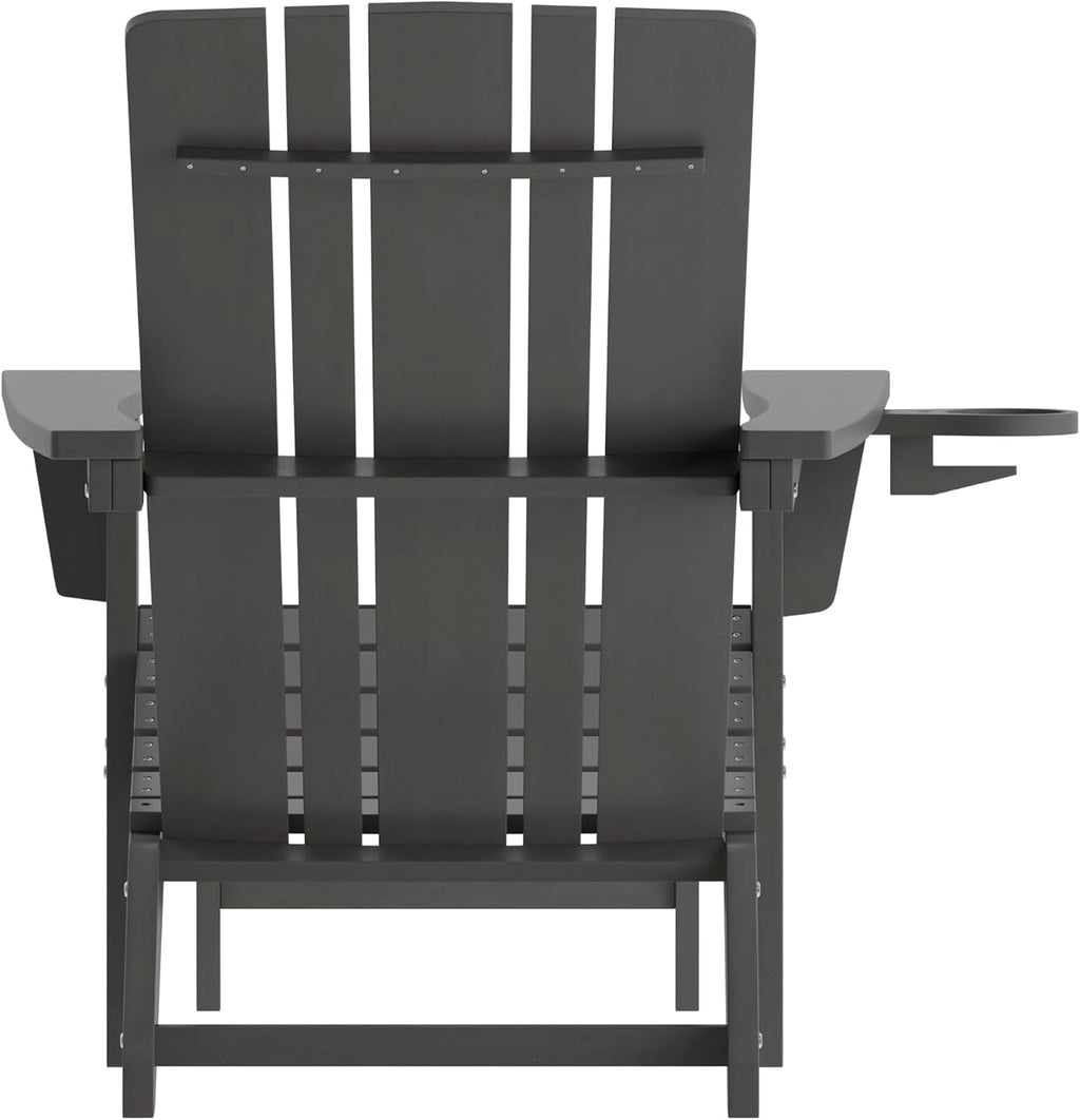 Flash Furniture Halifax Poly Resin Adirondack Chair with Cup Holder and Pull Out Ottoman, All-Weather Poly Resin Indoor/Outdoor Lounge Chair, Gray, Set of 1