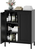 YAUWOH Small Metal Cabinet,Bathroom Storage Cabinet with 2 Adjustable Shelves and 2 Doors,Freestanding Sideboard for Small Spaces, Living Room, Home Office, Dining Room(1PC,Black)