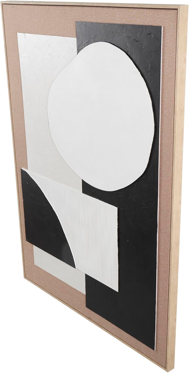 Deco 79 Wood Geometric Textured Wall Decor with Abstract Black and White Shapes and Fabric Backing, 41" x 2" x 57", Brown