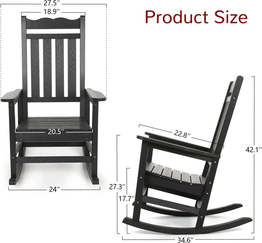 Stoog All-Weather Outdoor Rocking Chairs Set of 2, Oversized Rocking Chairs with 400 lbs Weight Capacity, for Backyard, Fire Pit, Lawn, Garden, Black