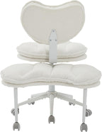 Meditation Chair Plus, Teddy Fleece Double-Layer Padding Cross Legged Rolling Chair for ADHD, Criss Cross Desk Chair with Lumbar Support, Adjustable Stool, Flexible for Fidgety Sitters, Ivory