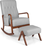 GOFLAME Nursery Rocking Chair with Ottoman, Upholstered Glider Rocker with Tufted High Backrest and Side Pocket, Modern Accent Chair with Footrest, Comfy Armchair for Living Room, Bedroom, Grey