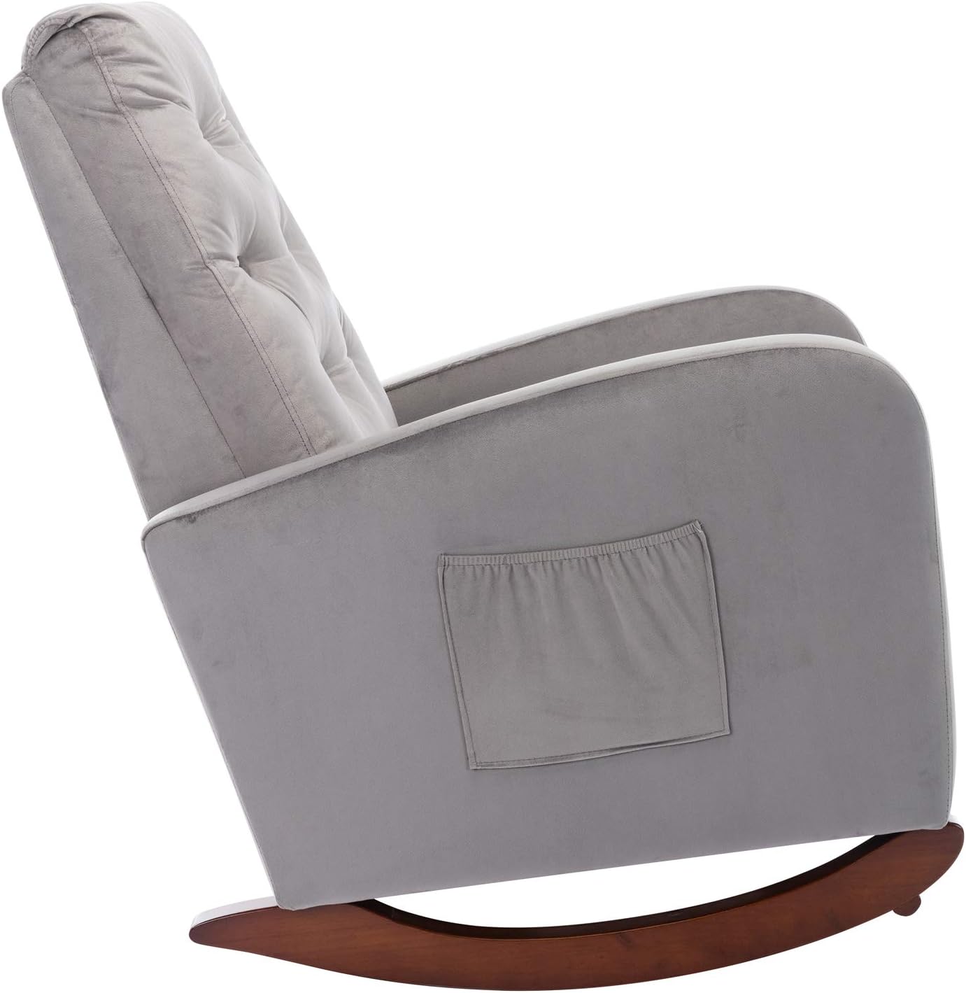 Dolonm Rocking Chair Mid-Century Modern Nursery Rocking Armchair Upholstered Tall Back Accent Glider Rocker for Living Room (Grey - Velvet)