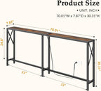 Gewudraw 70 in Skinny Sofa Table Behind Couch, Console Table with Oulets & USB Ports for Hallway, Entryway,Living Room, Bedroom, Rustic Brown