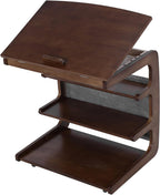Wooden C-Shaped End Table with 2 Lockable Wheels 4-Tier Small Side Table with Storage Bag Adjustable Desktop 360 Degree Swivel TV Tray for Living Room Bedroom Use