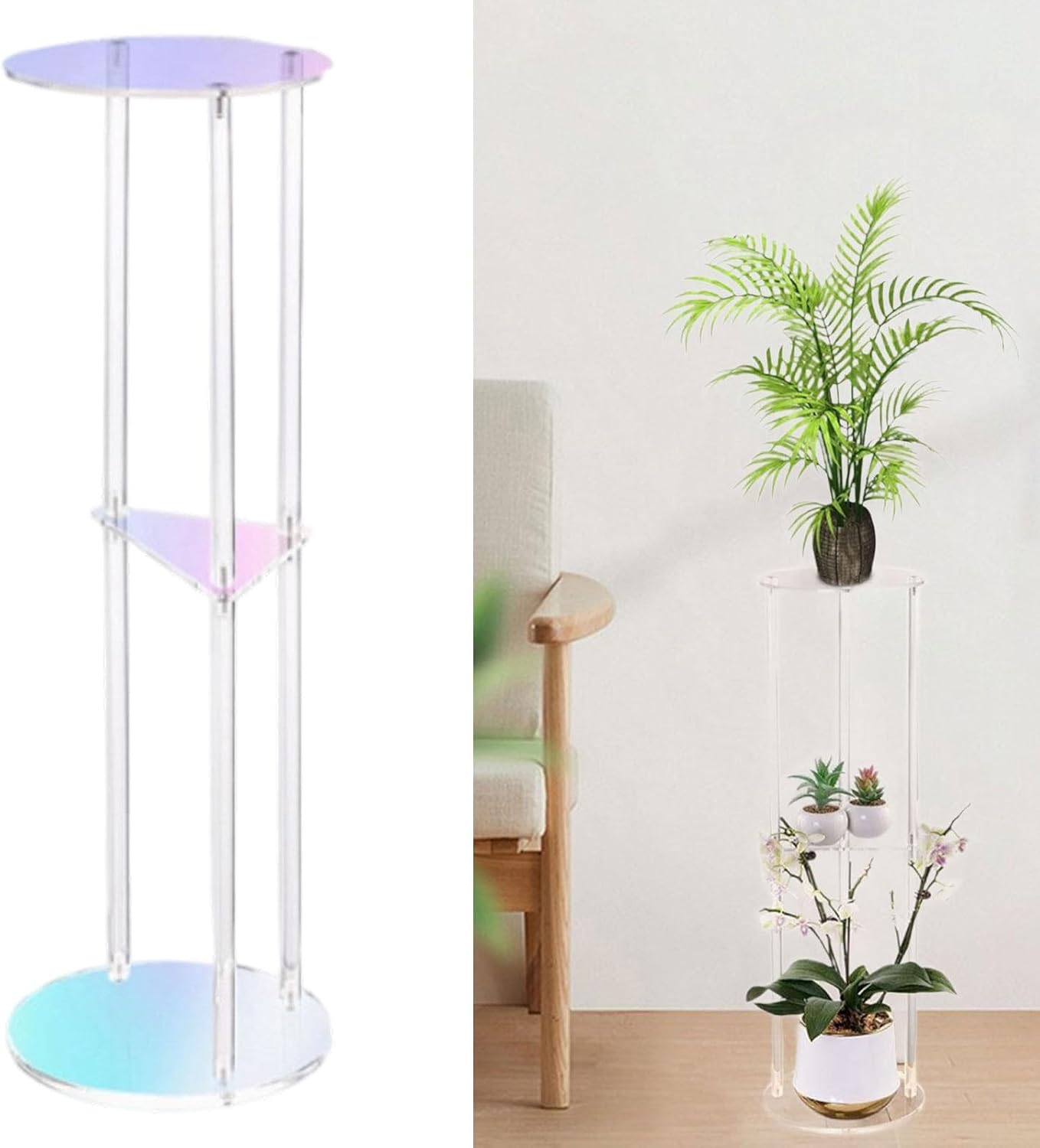 Acrylic Side Table, 3-Tier Modern End Table 20x20x60cm (7.9x7.9x23.6in) for Bedroom, Living Room, Office, Balcony