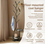 Metal Standing Coat Rack, Small Space Coat Rack Freestanding Hanger Coat Stand with Natural Metal Base & 8 Hooks, Tree-Shaped Coat Rack for Entryway, Hallway, Bedroom, can Hang Clothes, Hats (Black)