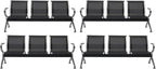 Kinfant Waiting Room Bench Set - Metal Office Guest Reception Seat Black Mesh Waiting Room Chairs with Armrest for Airport, Hospital, Bank, Salon, Barbershop, Hall(3-Seat, Set of 4)