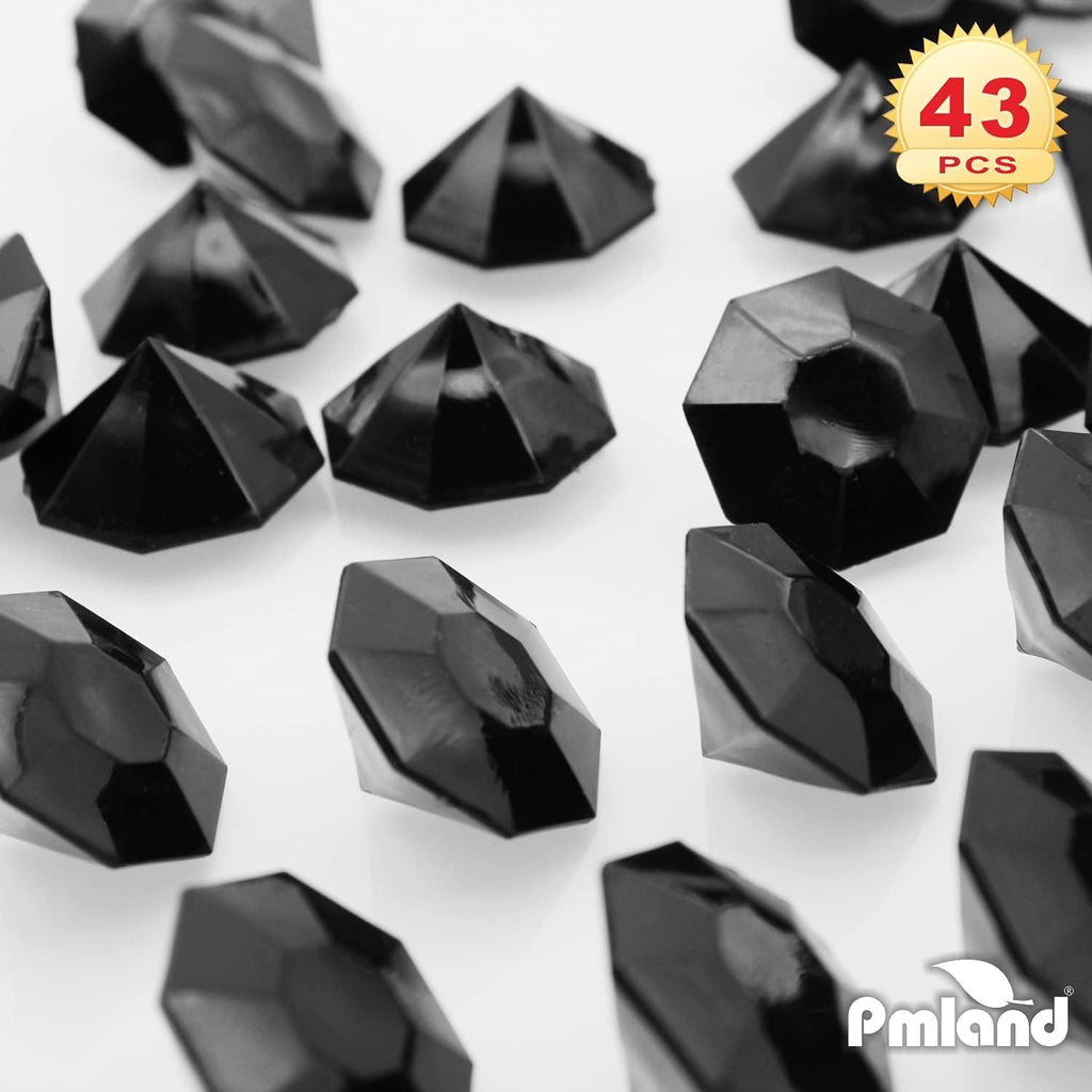 PMLAND 40+ Pieces Large Acrylic Diamond Crystals Gems Treasure Gemstones for Table Scatters Vase Fillers Decoration Party Treasure Hunting Arts and Crafts - Black