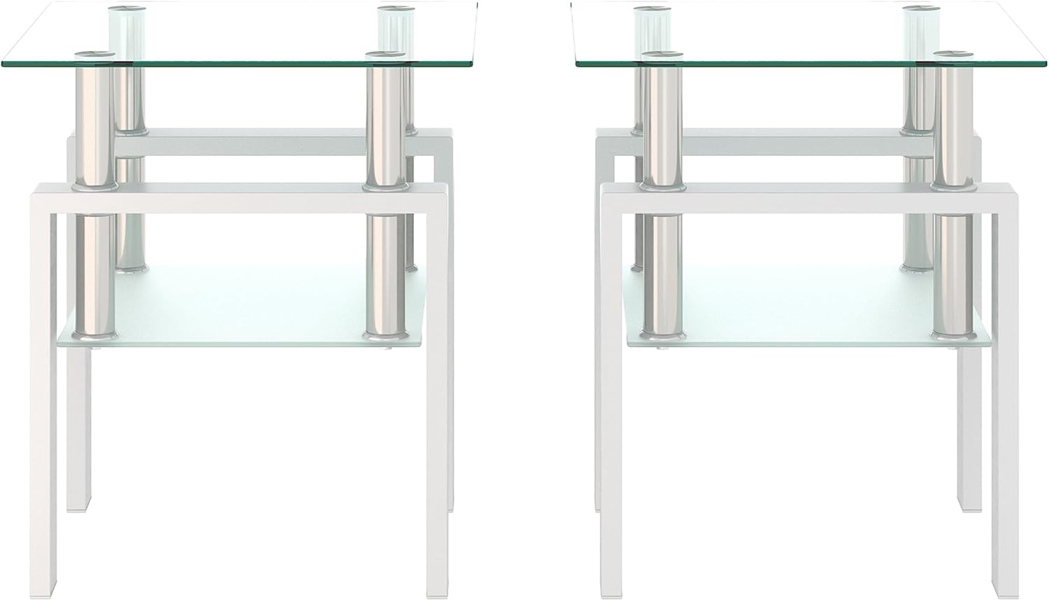 BIGTO 2 Pcs Tempered Glass Side Table, End Table for Living Room, Sofa Table White 17.72''*17.72''*20.5''Living Room Furniture