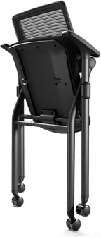 Foldable Office Chair with PU Wheels and Smooth Armrest-Ergonomic Mesh Bouncing Back, Stackable Conference Room Chair, Office Guest & Reception & Meeting Chair (Black)