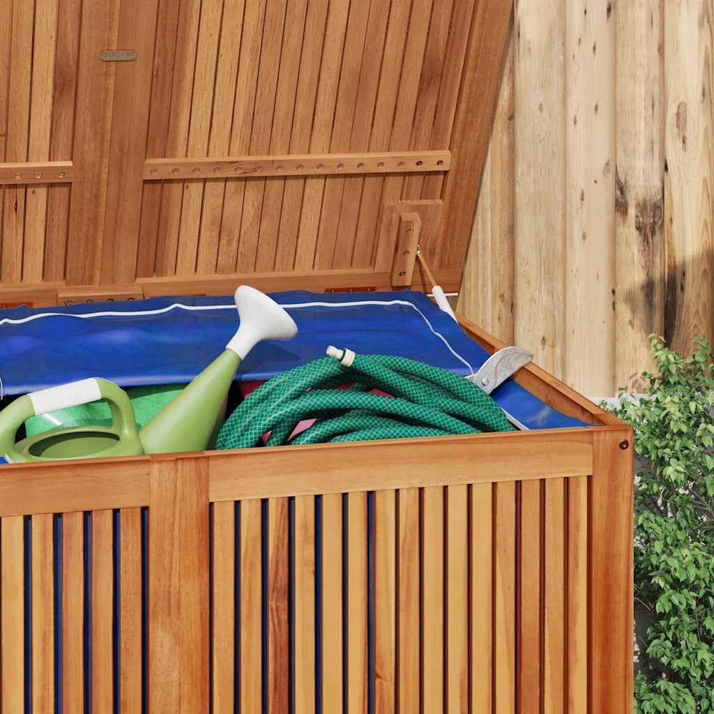 Garden Storage Box Solid Acacia Wood 150x80x75 cm Outdoor Patio Deck Yard Backyard Porch Container Chest Bench with Water-Resistant Bag and Lockable Design for Cushions Tools
