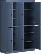 Palace Imports Solid Wood Kitchen Pantry Cabinet - 71.5" H x 48.5" W - Wooden Storage Cabinet w/ 6 Shaker Doors & 8 Adjustable Shelves - Antique Blue, 100% Renewable Eco-Friendly Wood, Made in Brazil