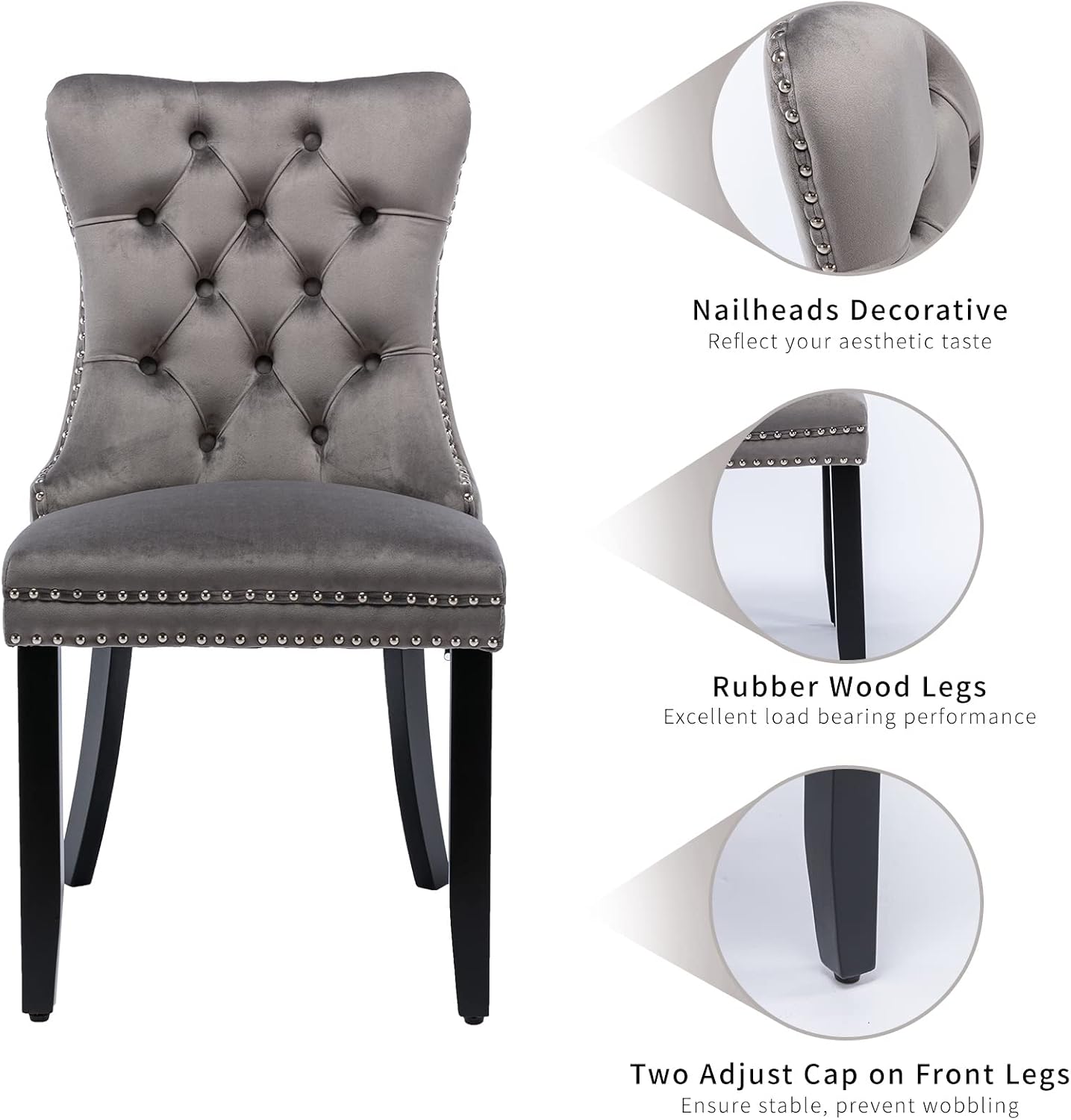 ODUSE-DAILY Gray Velvet Dining Chairs Set of 8, Kitchen & Dining Room Chairs Set of 8, Tufted Velvet Upholstered Dining Chairs, Solid Wood Frame (Gray, 8 Pcs)