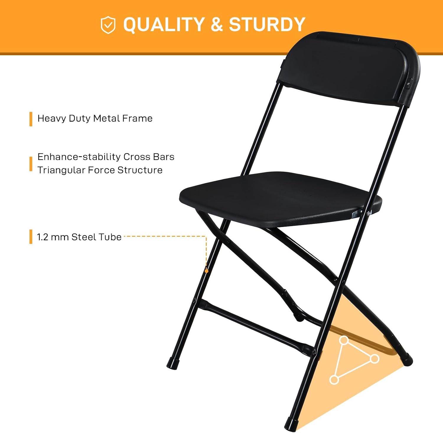 50pcs Folding Chair, Plastic Chairs with 330-Pound Capacity, Easy to Fold and Store Suitable for Indoor & Outdoor, Wedding, Party, Restaurant, Meeting Room, Patio and Garden, Black