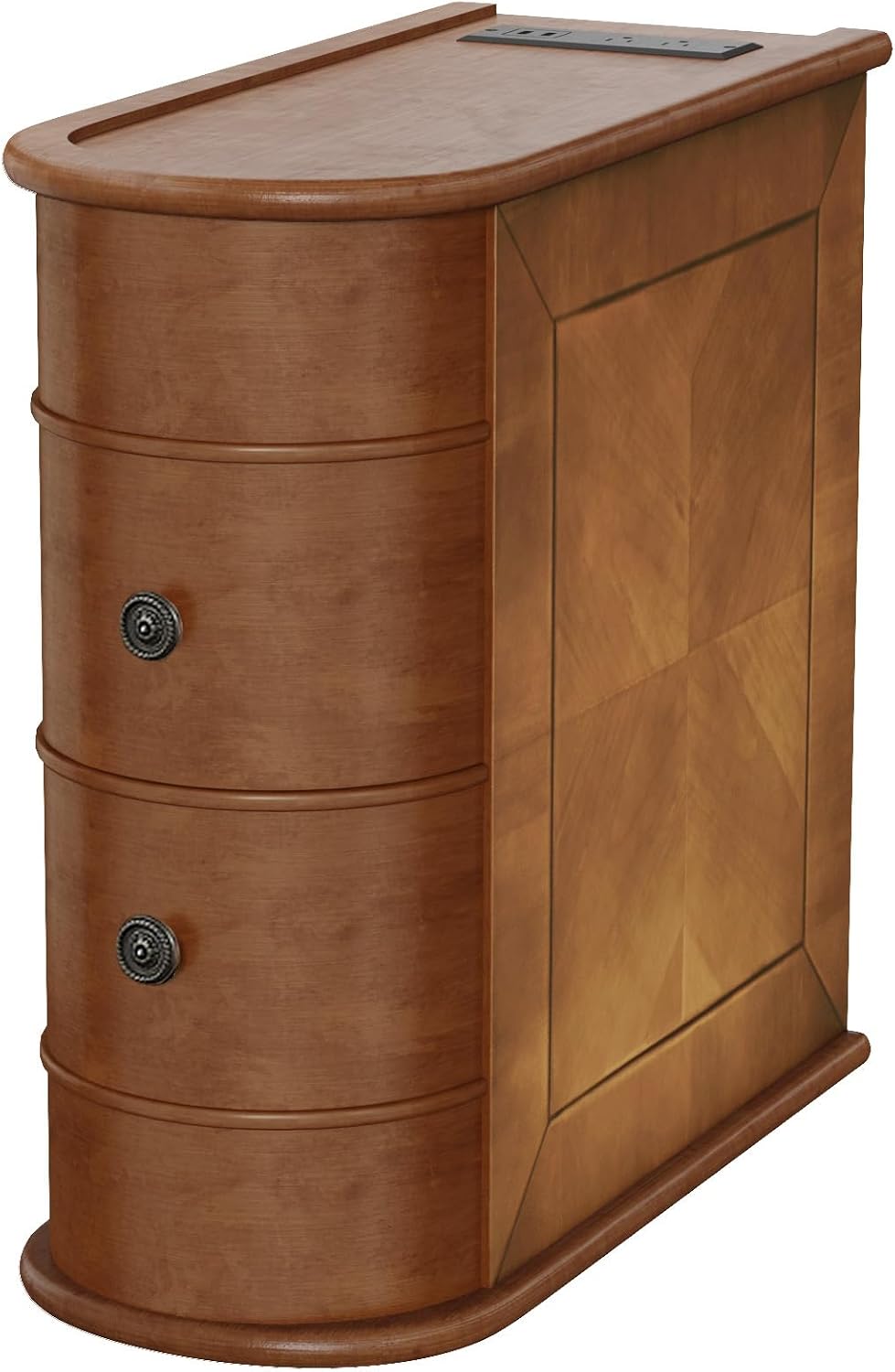 Narrow End Table with Charging Station, Skinny Side Table for Living Room, Slim Nightstand Bedside Table with Storage Drawers Sofa Side Table for Small Spaces Bedroom, No Assembly (2 Drawers)