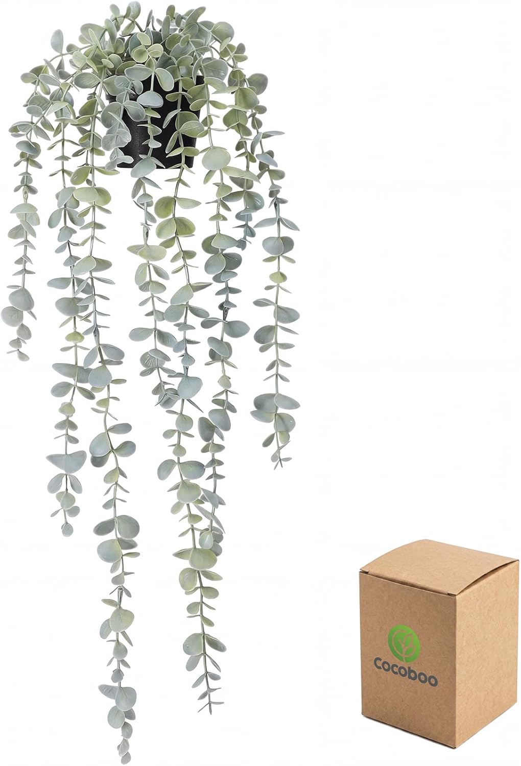 COCOBOO 1pcs Artificial Hanging Plants, Fake Potted Eucalyptus Faux Hanging Plant for Wall Room Home Indoor Outdoor Shelf Decor