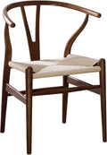 Wishbone Chair Natural Solid Wood Dining Chair/Hans Vegner Y Chair Rattan and Wood Accent Armrest Chairs Set of 1 (Ash Wood - Walnut)