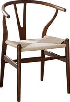 Wishbone Chair Natural Solid Wood Dining Chair/Hans Vegner Y Chair Rattan and Wood Accent Armrest Chairs Set of 1 (Ash Wood - Walnut)
